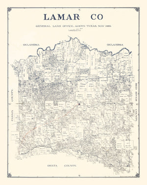 Vintage Map of Lamar County, Texas 1889