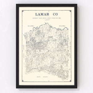 Vintage Map of Lamar County, Texas 1889