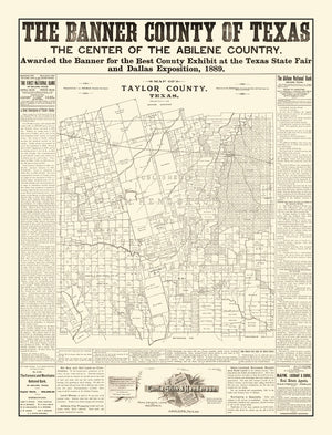 Vintage Map of Taylor County, Texas 1889