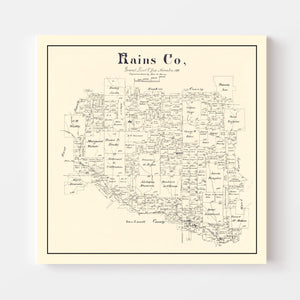Vintage Map of Rains County, Texas 1888