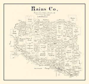 Vintage Map of Rains County, Texas 1888
