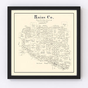 Vintage Map of Rains County, Texas 1888