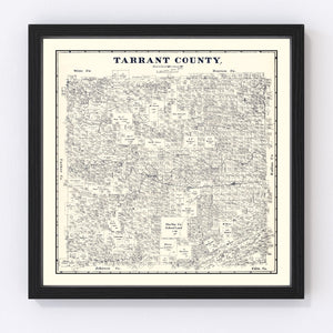 Vintage Map of Tarrant County, Texas 1885