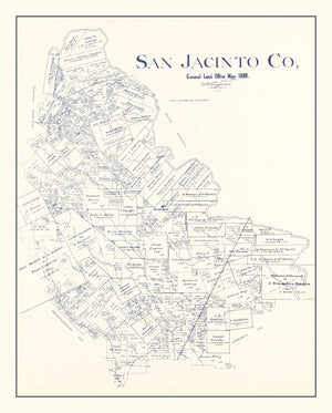 Vintage Map of San Jacinto County, Texas 1889