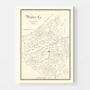 Vintage Map of Walker County, Texas 1889