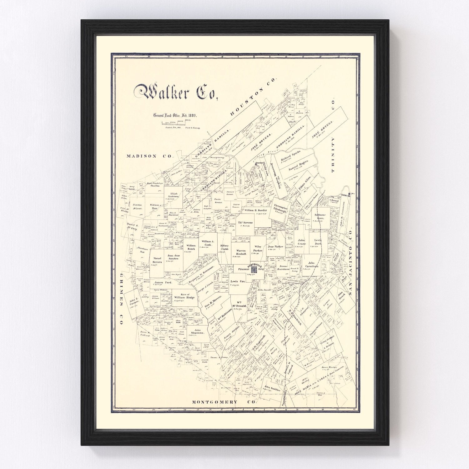 Vintage Map of Walker County, Texas 1889