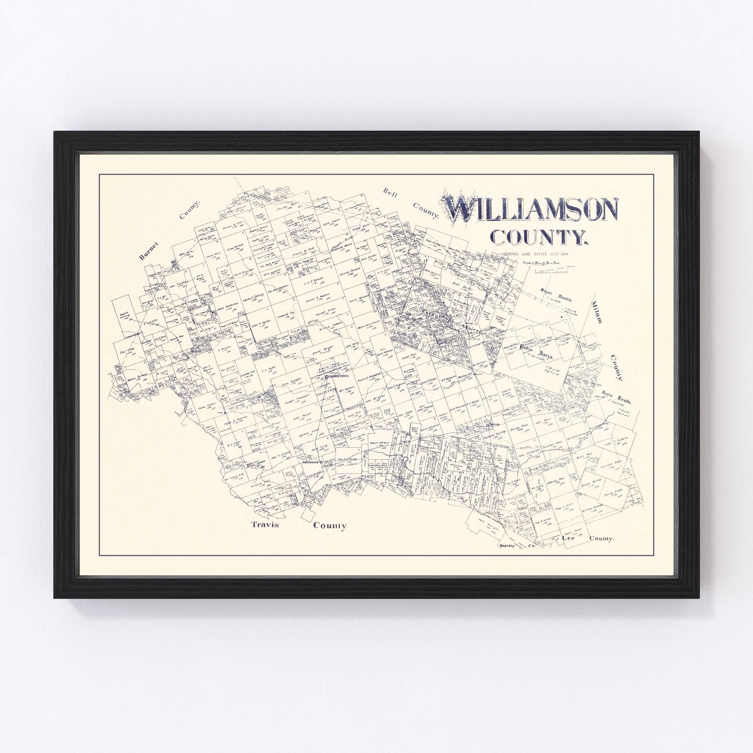 Vintage Map of Williamson County, Texas 1888