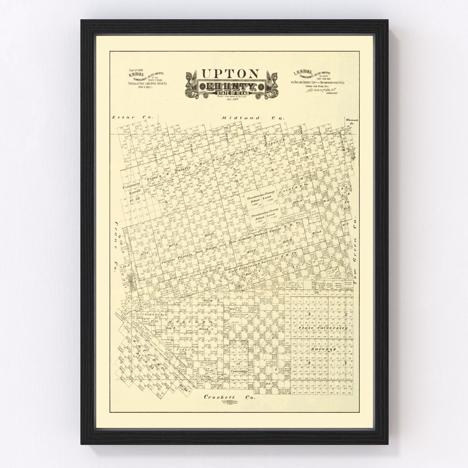 Vintage Map of Upton County, Texas 1889