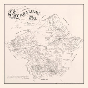 Vintage Map of Guadalupe County, Texas 1880