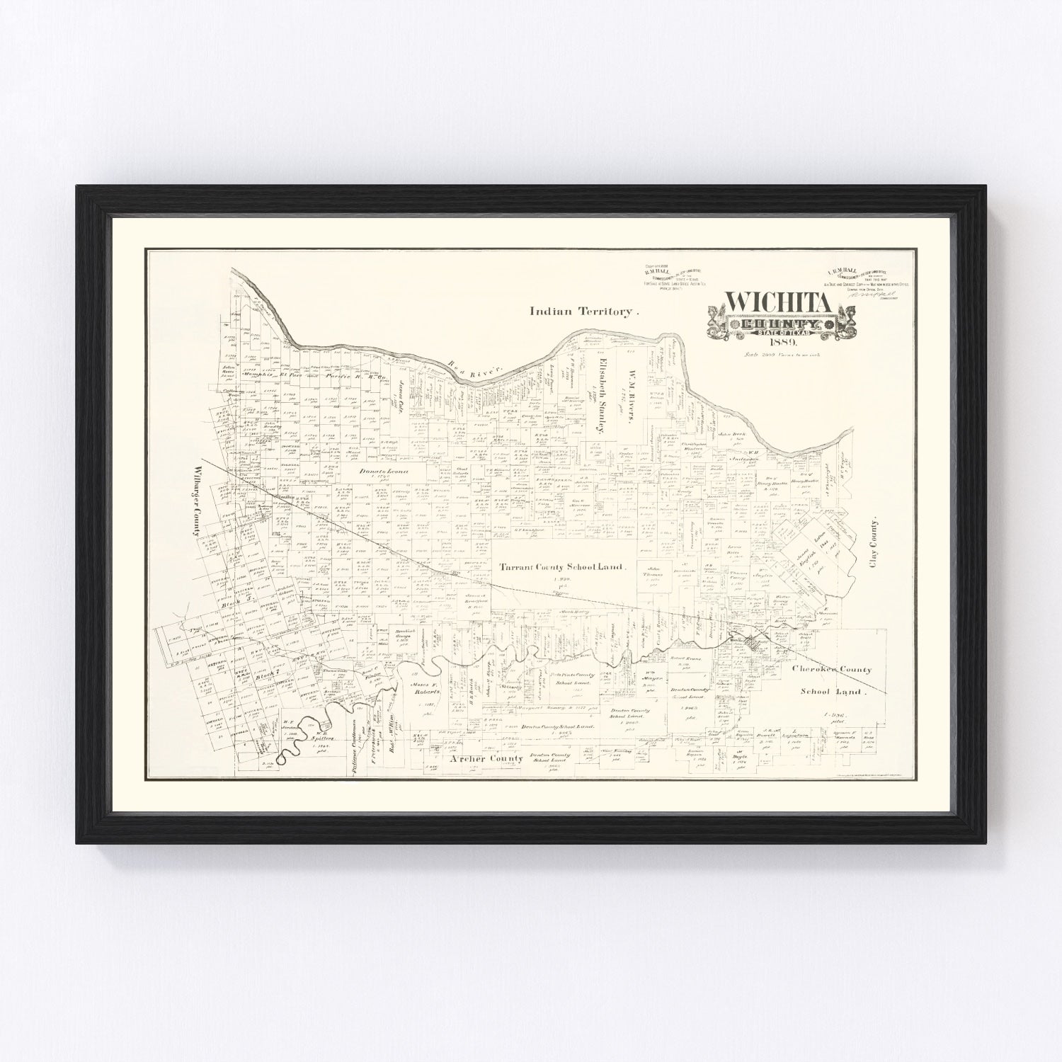 Vintage Map of Wichita County, Texas 1889