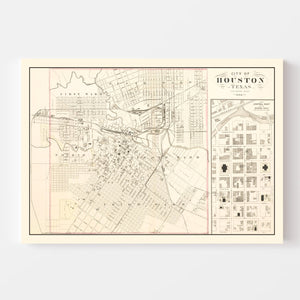 Vintage Map of Houston, Texas 1884
