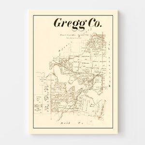 Vintage Map of Gregg County, Texas 1887