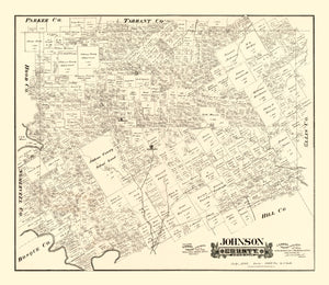 Vintage Map of Johnson County, Texas 1888
