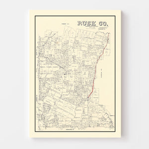 Vintage Map of Rusk County, Texas 1895