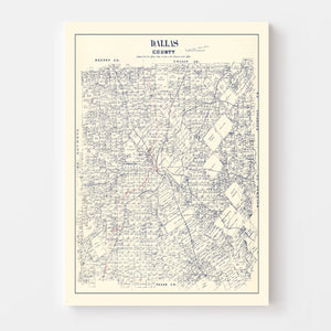 Vintage Map of Dallas County, Texas 1890
