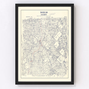 Vintage Map of Dallas County, Texas 1890
