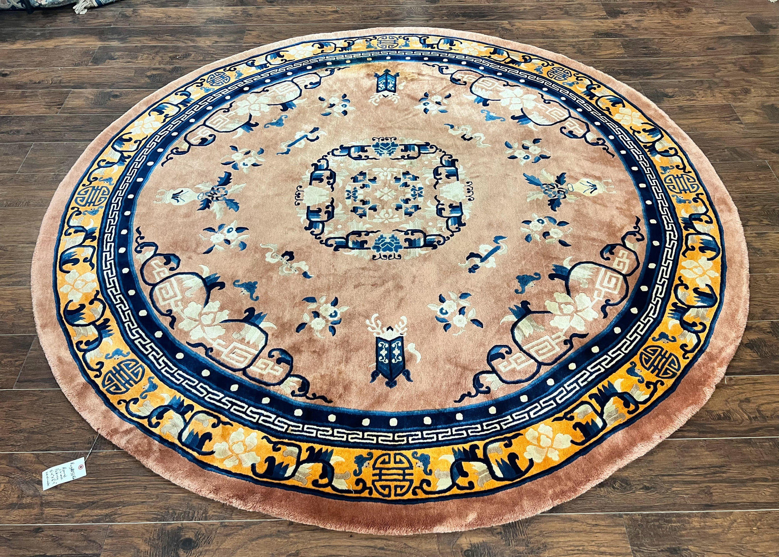 Antique Round Chinese Wool Rug 8x8, Chinese Peking Carpet, Asian Oriental Carpet 8 x 8 ft, Chinese Art Deco Rug, Nichols Rug