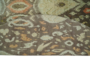 10x10 Round Fine Hand Knotted Green, Rust and Olive Traditional Vintage Persian Style Antique Wool Rug | AGR47