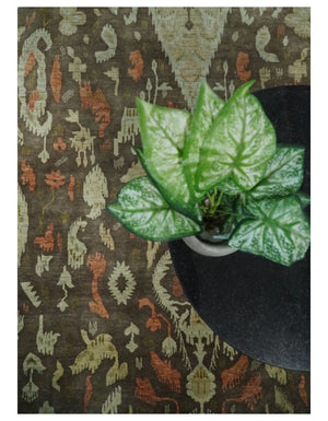 10x10 Round Fine Hand Knotted Green, Rust and Olive Traditional Vintage Persian Style Antique Wool Rug | AGR47