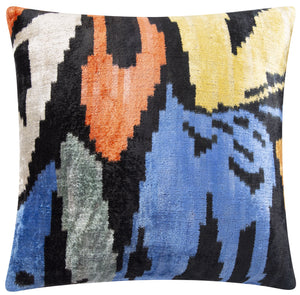 Handmade Velvet Throw Pillow - 20x20 Inches, Naturally Vegetable-Dyed, Premium Down Feather Insert - Multicolor Abstract Pattern, Luxury Home Decor Accent