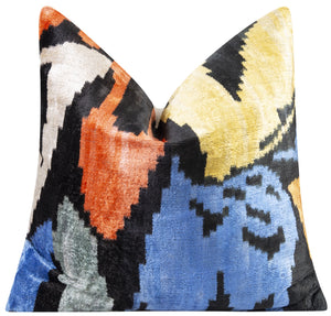 Handmade Velvet Throw Pillow - 20x20 Inches, Naturally Vegetable-Dyed, Premium Down Feather Insert - Multicolor Abstract Pattern, Luxury Home Decor Accent