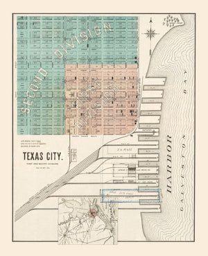 Vintage Map of Texas City, Texas 1893