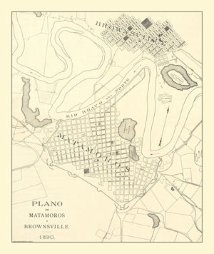 Vintage Map of Brownsville, Texas 1890
