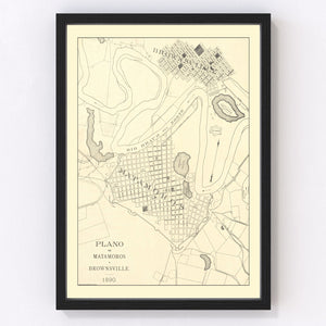 Vintage Map of Brownsville, Texas 1890