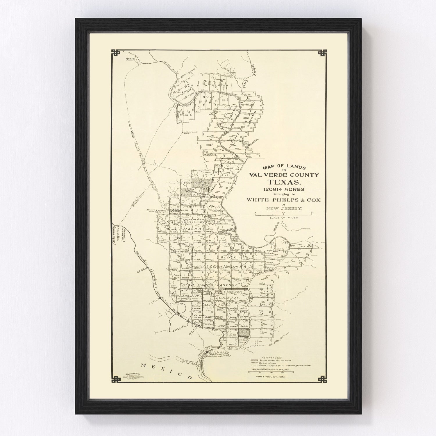 Vintage Map of Val Verde County, Texas 1913