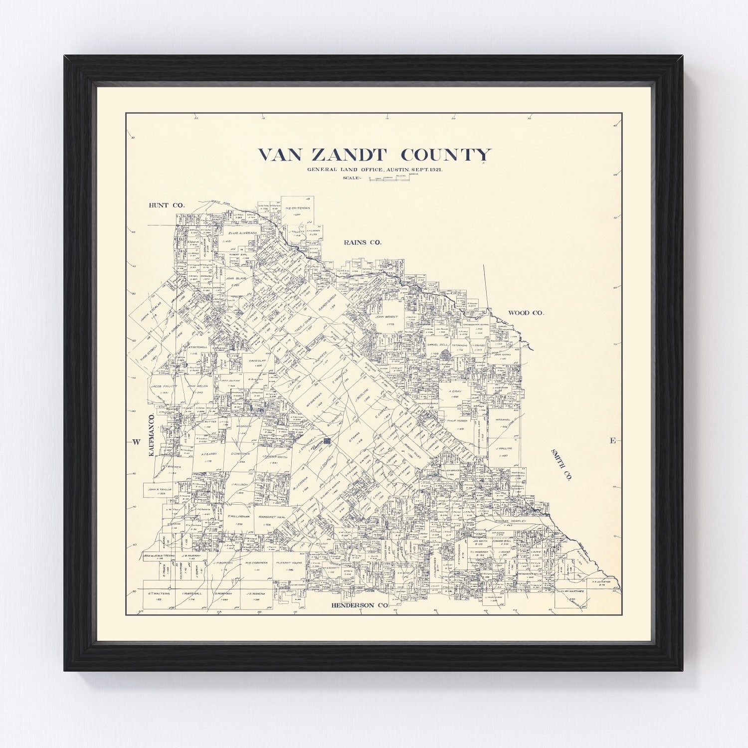 Vintage Map of Van Zandt County, Texas 1921