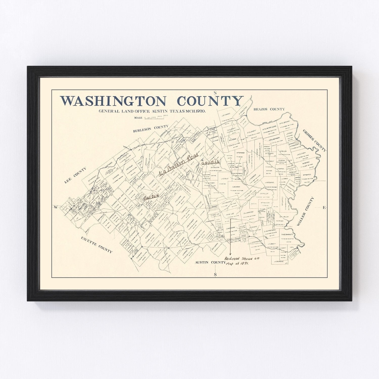 Vintage Map of Washington County, Texas 1920
