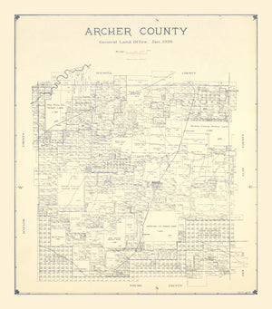 Vintage Map of Archer County, Texas 1926