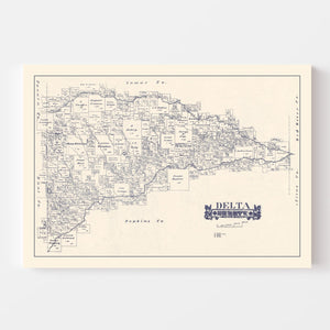 Vintage Map of Delta County, Texas 1927