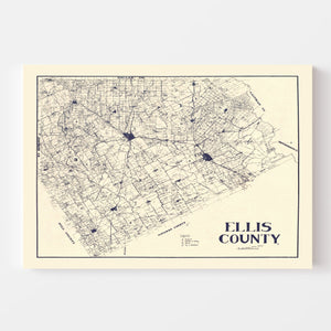 Vintage Map of Ellis County, Texas 1927