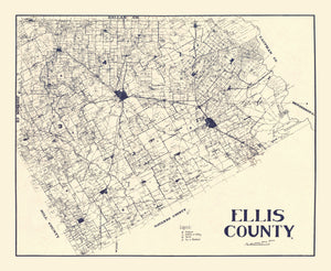 Vintage Map of Ellis County, Texas 1927