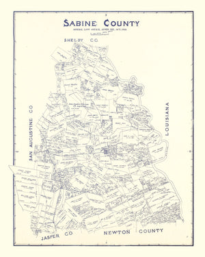 Vintage Map of Sabine County, Texas 1920