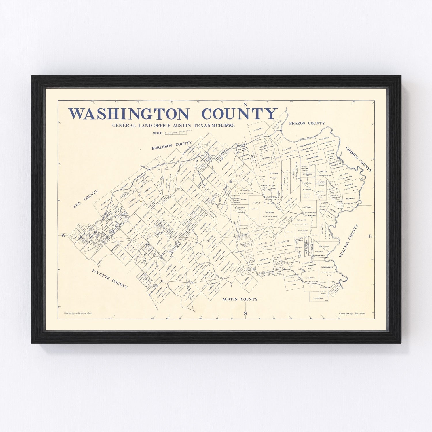Vintage Map of Washington County, Texas 1920