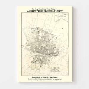 Vintage Map of Austin, Texas 1943
