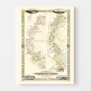 Vintage Plantations on the Mississippi River Map 1858
