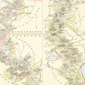 Vintage Plantations on the Mississippi River Map 1858