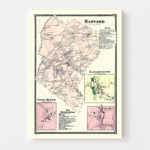 Vintage Map of Harvard, Massachusetts 1870