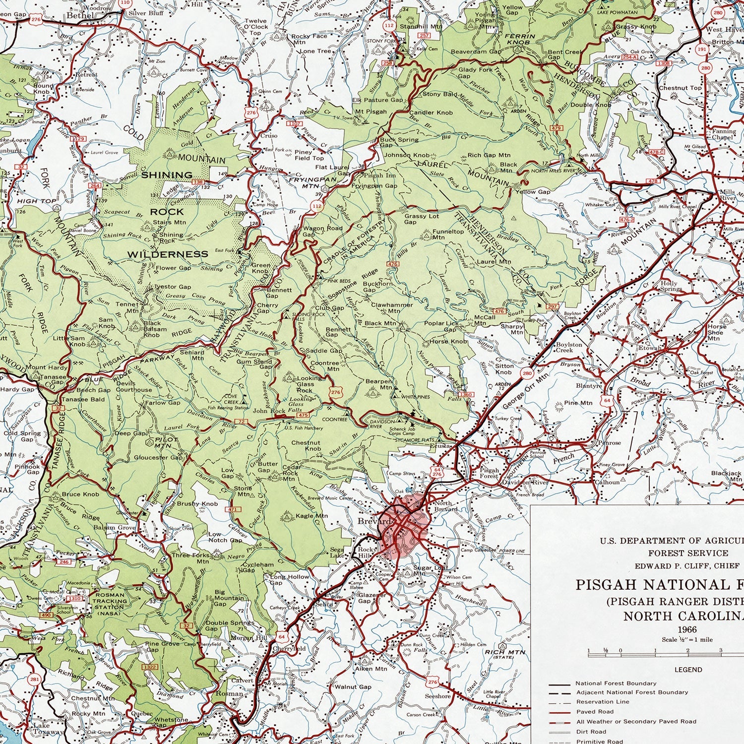 Vintage Pisgah National Forest Map 1966