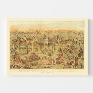 Vintage Map of Jerusalem, Israel 1871