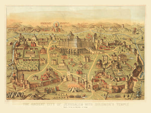 Vintage Map of Jerusalem, Israel 1871