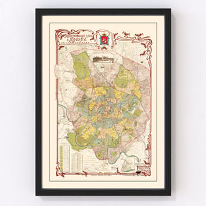 Vintage Map of Moscow, Russia 1910
