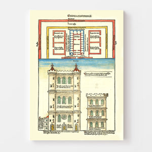 Vintage Temple of Ezekiel Map 1493