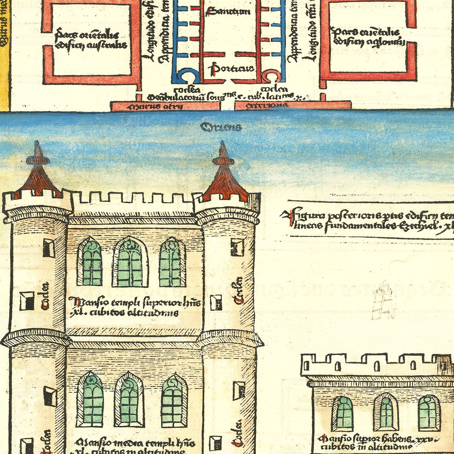 Vintage Temple of Ezekiel Map 1493
