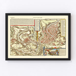 Vintage Map of Jerusalem, Israel 1575