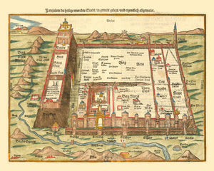 Vintage Map of Jerusalem, Israel 1581