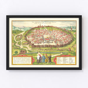 Vintage Map of Jerusalem, Israel 1582
